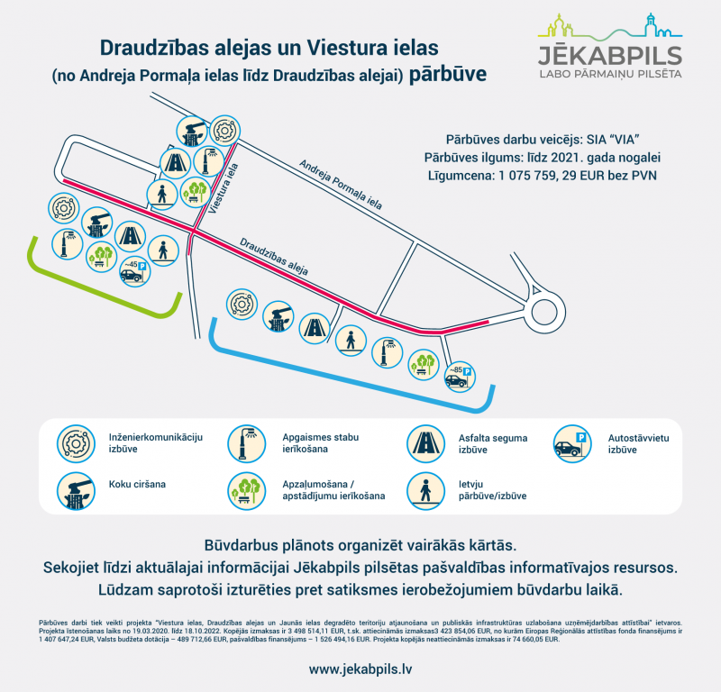 Sākti Draudzības alejas un Viestura ielas posma pārbūves darbi