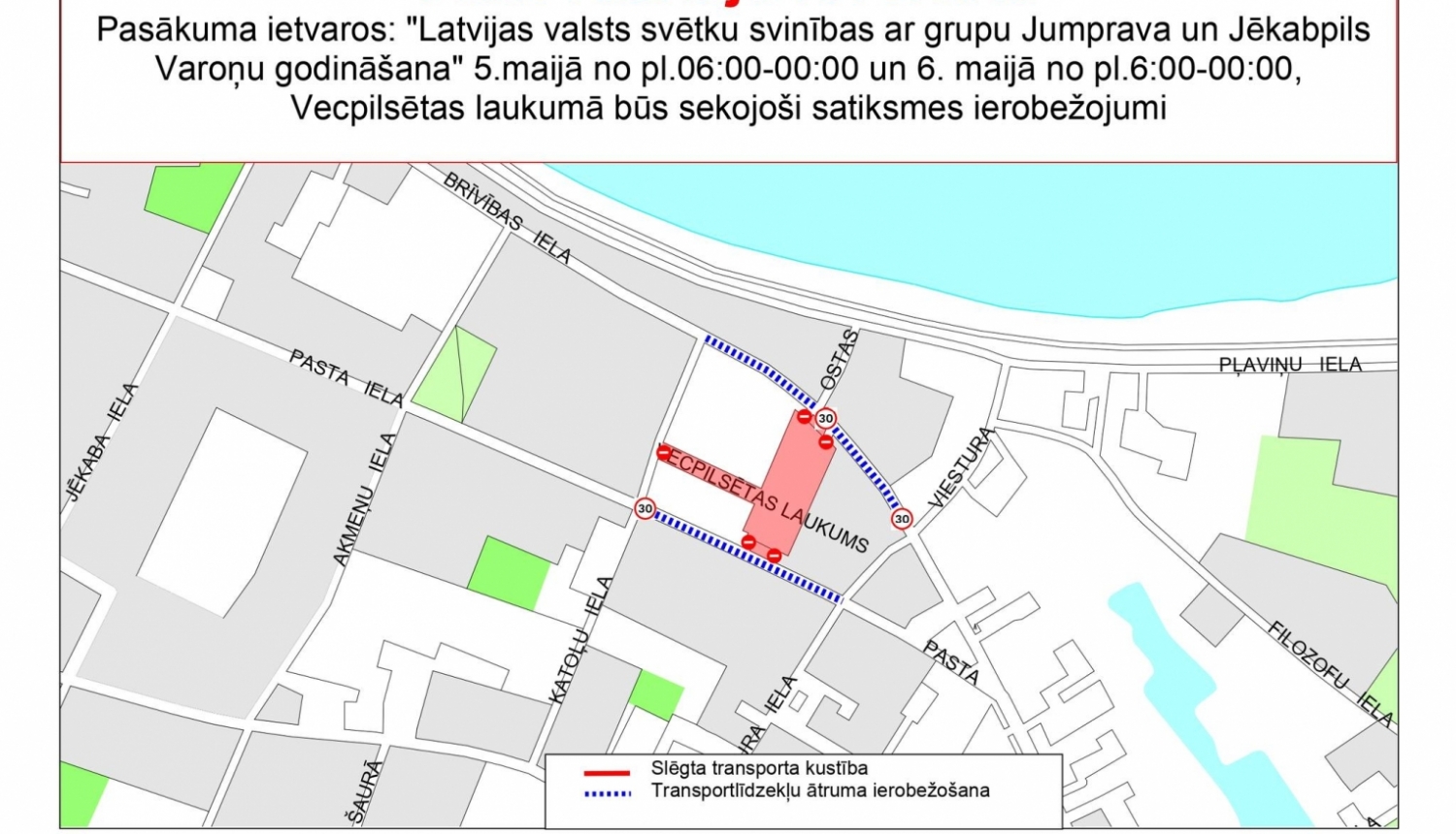 5. un 6.maijā Vecpilsētas laukums – slēgts auto satiksmei!