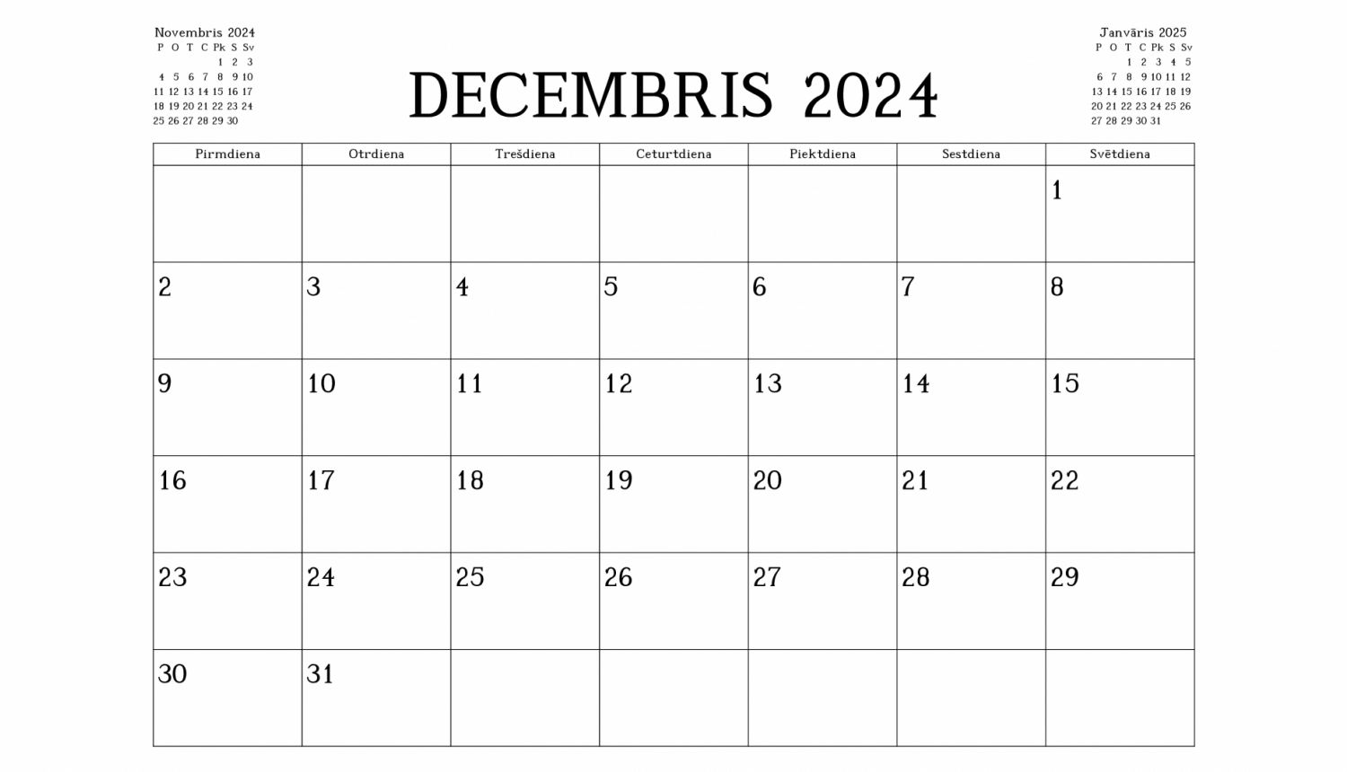 Kalendārs - 2024. gada decembris